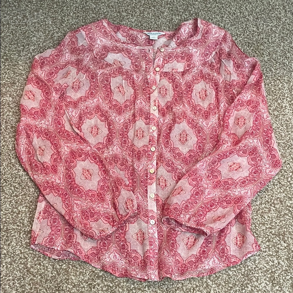 Sundance Boho Print Silk Long Sleeve Blouse